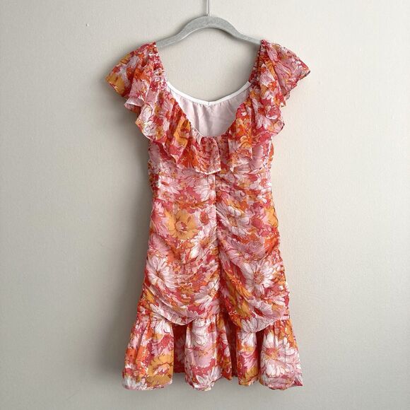 Fortunate One Womens Floral Print Ruched Off Shoulder Dress Pink Size Small - Picture 8 of 12